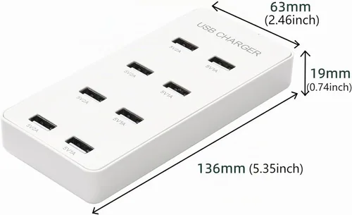 Vista 9 de Cargador de pared USB Estación de carga USB para múltiples dispositivos 8 puertos Charging Hub Strip Smart Charger Block Compatible with iPhone