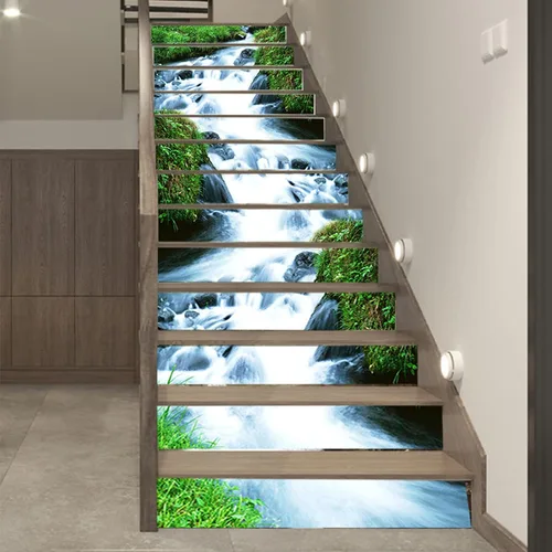 Vista 2 de Yuehuam Calcomanías de escalera de cascadas, 13 unidades, autoadhesivas 3D, elevadores de cascada, paisaje natural, para pared, vinilo impermeable