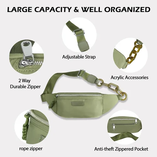 Vista 4 de Bolso pequeño de la honda para las mujeres del riñonera de nylon con la correa ajustable, Verde