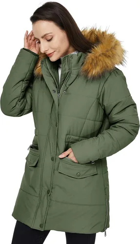 Vista 4 de WenVen Chaqueta acolchada impermeable de invierno para mujer con capucha de piel