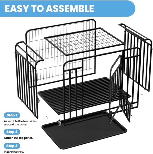 Vista 7 de Jaula para perros extra grande de 38 pulgadas, fácil de limpiar, con ruedas bloqueables, perrera indestructible para perros con ansiedad, resistente