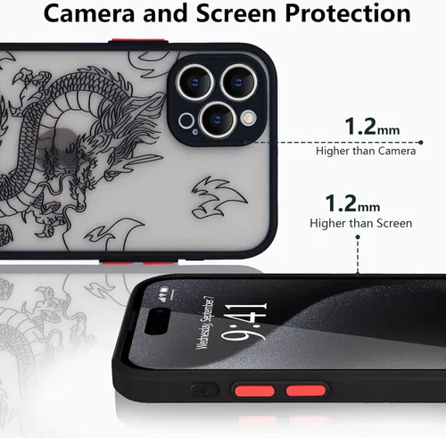 Vista 5 de Funda compatible con iPhone 15 Pro, diseño moderno de dragón 3D con diseño de animal de dragón esmerilado, parte trasera de policarbonato duro