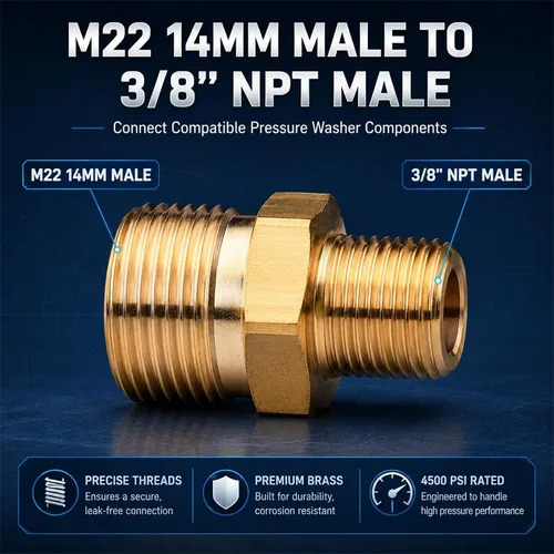 Vista 2 de Paquete de 2 adaptadores M22 macho a 3/8 NPT macho de latón para lavadora a