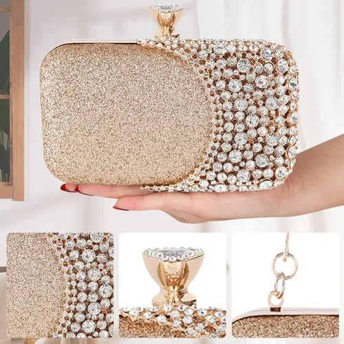 Vista 5 de CORIOS Bolso de noche de diamantes de imitación para mujer, bolso de mano de cristal con purpurina brillante con lentejuelas para banquete y boda