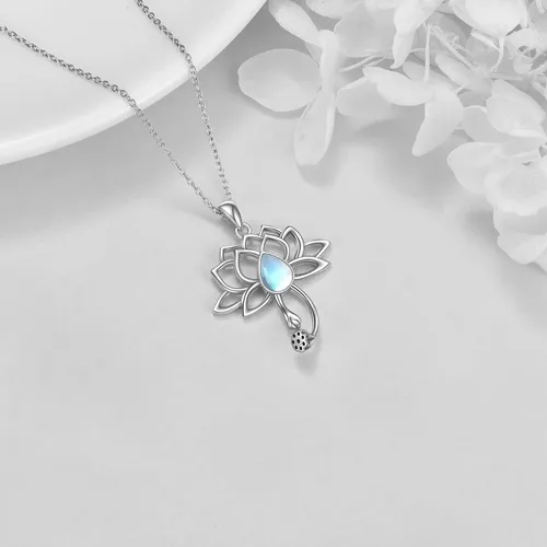 Vista 4 de YAFEINI Celtic Knot Butterfly Necklace Sterling Silver Moonstone Butterfly Lotus Pendant Jewelry Birthday Gifts for Women Girls