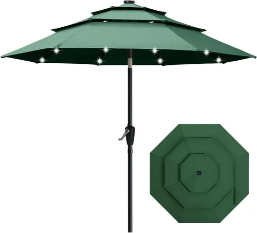 Vista 13 de ABCCANOPY Sombrilla solar de patio de 3 niveles de 11 pies, 32 luces LED Beige
