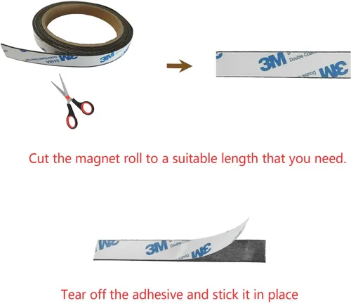 Vista 4 de Tira magnética flexible de neodimio de 1.00 pulgadas de ancho, cinta magnética de goma con autoadhesiva 3M (60 pulgadas), rollo de tiras de cinta