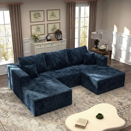 Vista 32 de Sofá modular en forma de L de 118 pulgadas, moderno sofá modular de pana de espuma viscoelástica de 4 plazas con otomana, asiento profundo tapizado