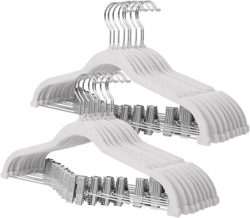 Vista 9 de ManGotree Perchas de terciopelo para bebé de 11.8 pulgadas con clips movibles, perchas de fieltro antideslizantes para niños, perchas de ropa