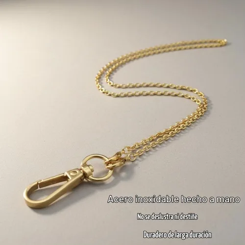 Vista 3 de Cordones para tarjetas de identificación, collar y cadena para llaves Soporte para tarjetas de identificación de acero inoxidable dorado