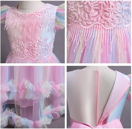 Vista 29 de Vestido de tul de unicornio arcoíris para niñas, vestido de princesa para cumpleaños, Halloween, Navidad, concurso de baile, fiesta de baile