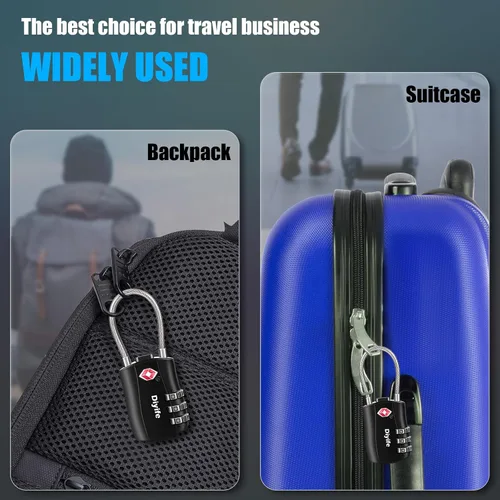 Vista 8 de Candados de equipaje TSA, cerradura de equipaje aprobada por la TSA de Diyife Cerradura de combinación de 3 dígitos reconfigurable, 2 piezas, negro