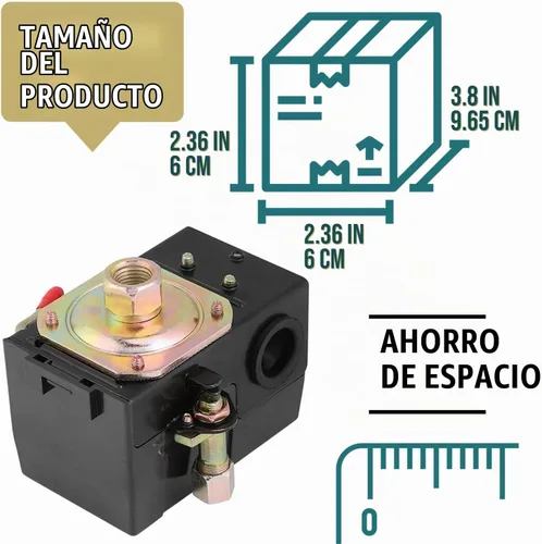 Vista 2 de Interruptor de presión de compresor de aire de alta resistencia, control de 90-125 psi, puerto único, 26A, reemplaza