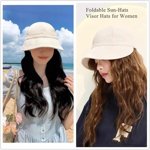 Vista 4 de Women Wide Brim Bucket Hat UPF 50+ Sun Protection Foldable Beach Sun Cap Beige