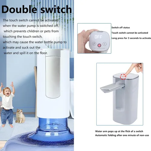 Vista 4 de Electric Water Bottle Pump Rechargeable Water Dispenser Autofolding Spout Smart Portable USB Charging for Kitchen Office Home Camping Bedroom