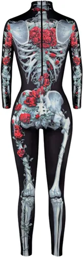Vista 4 de Women's Halloween Cosplay Costume 3D Print Skeleton Skull Printed Bodycon Tights Jumpsuits Bodysuit