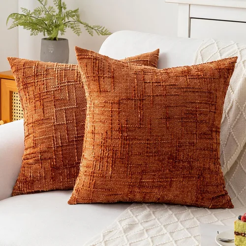 Vista 23 de Fundas de almohada decorativas de 18 x 18 pulgadas, juego de 4, suaves, sólidas, de estilo granja, fundas de almohada de chenilla para sofá, fundas
