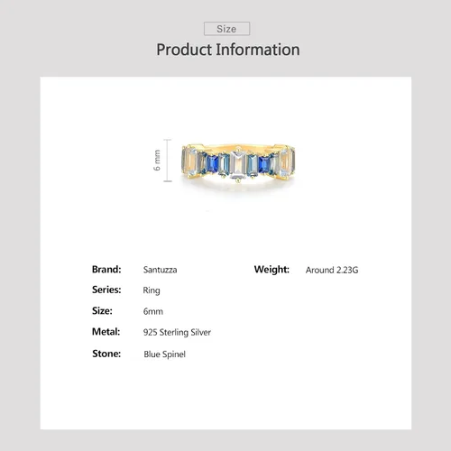 Vista 4 de Santuzza Anillo rectangular de plata de ley 925 con diseño geométrico de espinela azul degradado para mujer