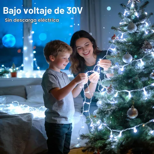 Vista 6 de Cadena de 200 luces LED de 98 pies, impermeables con 8 modos con memoria, fuente de alimentación certificada por UL de 30 V para el hogar, jardín
