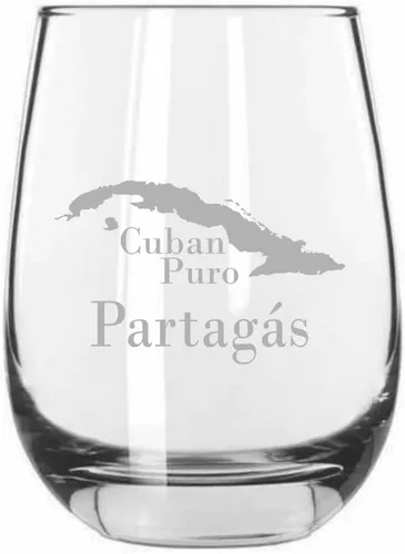 Vista 8 de Bolivar - Vaso de vino sin tallo con temática de cigarro cubano grabado de 15.25 onzas