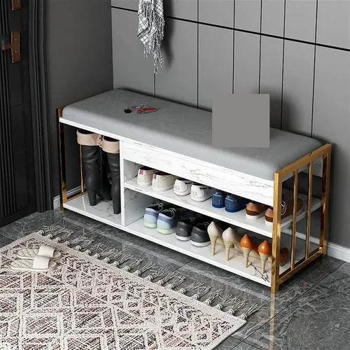 Vista 6 de NgAnoh Zapatero para el hogar, banco de zapatos pequeño, muebles de sala de estar, zapatero de 3 niveles con almacenamiento de botas, organizador