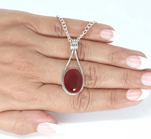 Vista 4 de JEWELOPORIUM Colgante de plata de ley 925 hecho a mano para mujer, 12 x 16 pulgadas, con piedras preciosas ovaladas, joyería de plata para regalo