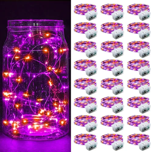 Vista 16 de Paquete de 6 luces de hadas a pilas con temporizador remoto, 8 modos de iluminación, 7 pies, 20 luces LED impermeables para Halloween, Navidad