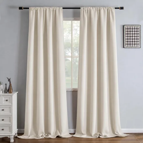 Vista 8 de IGEMAEVE Cortinas opacas para dormitorio, color beige, 52 pulgadas de ancho