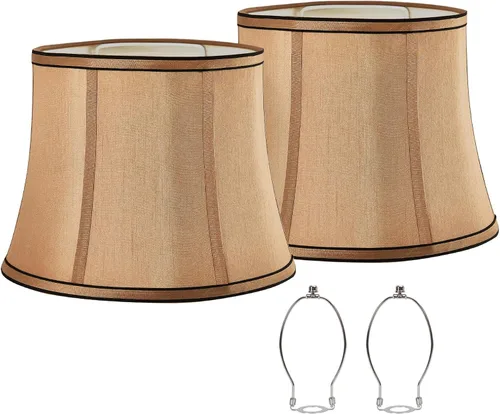 Vista 15 de Juego de 2 pantallas para lámpara de mesa y de pie, pantallas con diseño de flores, 12.7" superior x 12.7" inferior x 10" de alto, lino natural
