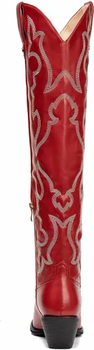 Vista 4 de SO SIMPOK Botas altas bordadas hasta la rodilla para mujer, botas vaqueras de tacón grueso para mujer, botas vaqueras occidentales