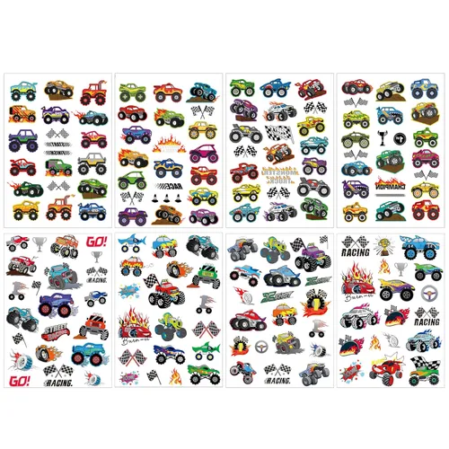 Vista 6 de 150 tatuajes temporales precortados de Monster Truck Race Car para niños Recuerdos de fiesta de cumpleaños temáticos súper lindos, suministros