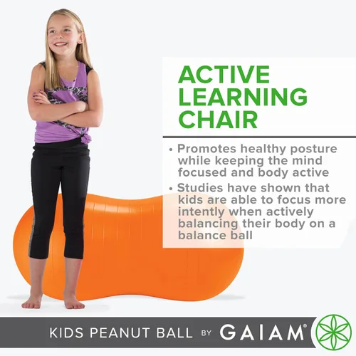 Vista 3 de Gaiam Kids Peanut Ball Chair, Flexible Seating for Classroom Naranja