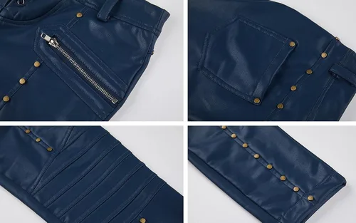 Vista 5 de Leggings de piel sintética para mujer, estilo gótico, punk, ajustados, de piel sintética, de tiro medio, con tachuelas, pantalones ajustados