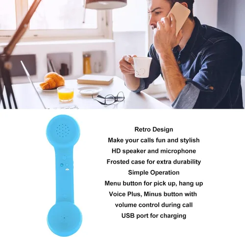 Vista 2 de Dpofirs Auricular de teléfono retro Bluetooth, receptor de teléfono móvil inalámbrico con micrófono de altavoz HD, diseño inalámbrico recargable