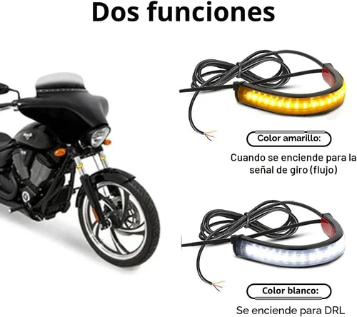 Vista 2 de 2 piezas flexibles Switchback de doble color blanco y ámbar para motocicleta LED horquilla intermitentes DRL luz diurna impermeable ajustable kit