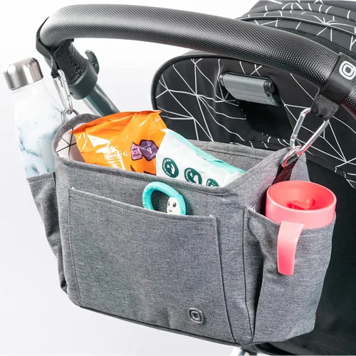 Vista 2 de Organizador universal para cochecito Diono Buggy Buddy XL con portavasos, sujeción segura, bolsillos con cremallera, seguro y protegido, gris