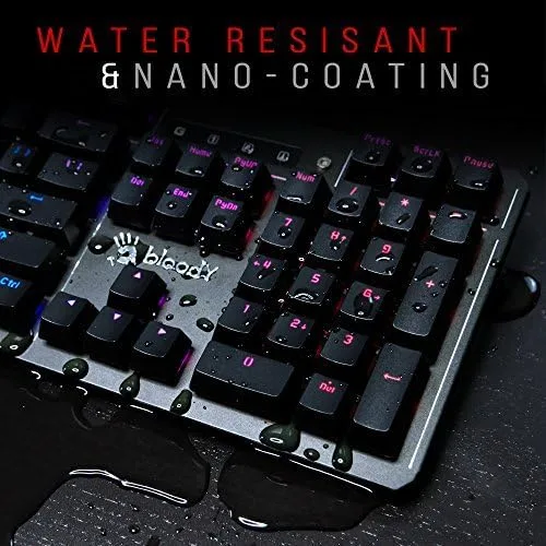 Vista 3 de Bloody Teclado óptico para computadora Gaming B975 Light Strike Actuación instantánea Diseño resistente a derrames Teclado retroiluminado LED RGB