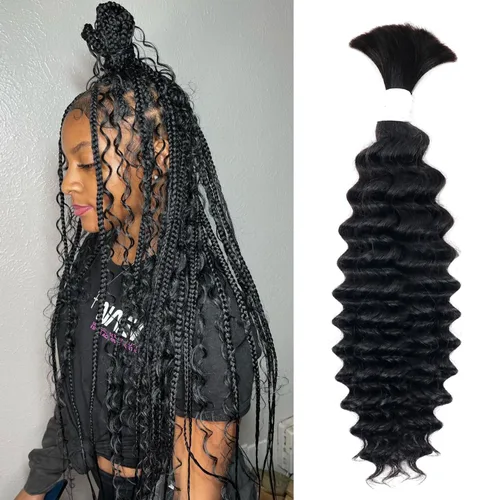 Vista 14 de Liqusee Cabello Humano para Trenzar 3.53 oz Un Paquete 14 Pulgadas Negro Natural Ondulado Rizado a Granel Cabello Humano para Trenzar Sin Trama 100%