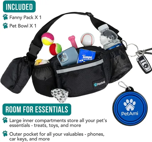 Vista 2 de Bolsa de cintura para perros PetAmi, bolsa de golosinas para paseos, entrenamiento, dosificador de bolsas para excrementos incorporado, soporte