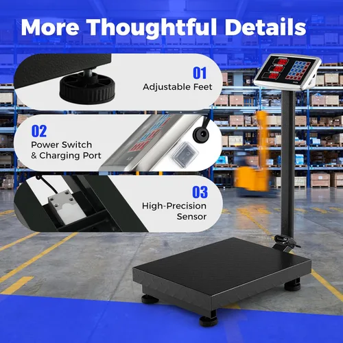 Vista 8 de Goplus Báscula digital de plataforma de 660 libras, báscula postal electrónica comercial con calculadora de precios de LB/kg, precisión de 0.1