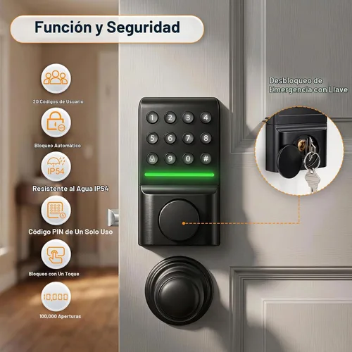 Vista 5 de SEPOX® Keyless Entry Deadbolt, Offline Smart Keypad Doorlock, LED Indicator