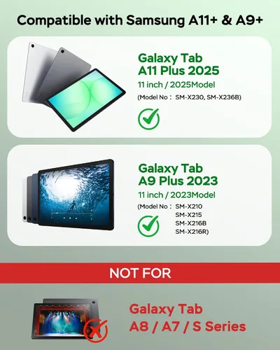 Vista 2 de Funda para Samsung Galaxy Tab A9/A11 Plus con teclado, para A9+ 2023/A11+ 2025 11 pulgadas, funda para tableta con teclado inalámbrico desmontable