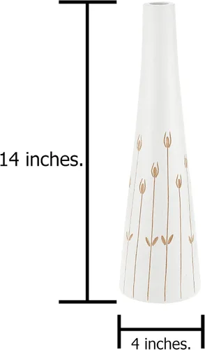 Vista 4 de AeraVida Floreciendo Meadow White - Jarrón de madera de mango en forma de botella de 14 pulgadas Elegante decoración rústica hecha a mano