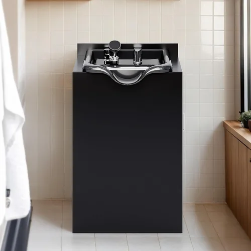 Vista 9 de OmySalon Cuenco de champú con gabinete, estación húmeda de salón con pulverizador, gabinete de champú, fregadero portátil para lavado de cabello
