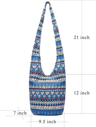 Vista 69 de Bolsa de hombro para mujer, de lona en estilo hippie/bohemio para llevar cruzada al hombro, disponible en diferentes colores y estampados