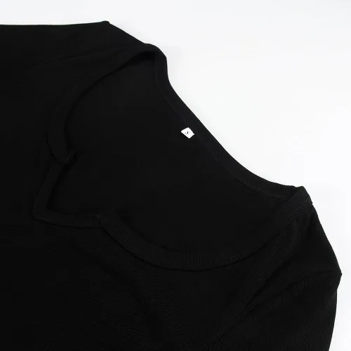 Vista 3 de Artfish Top corto de manga larga con cuello redondo y muesca en V para mujer
