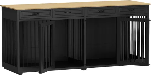Vista 8 de Mueble grande para perros, perrera de madera de 86.6 pulgadas con cajones y divisor, muebles de interior resistentes, estilo casa para perros