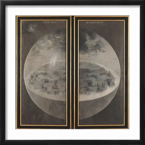 Vista 2 de ART.COM Lienzo decorativo para pared Jardín de delicias terrenales, creación del mundo en marco negro por Hieronymus Bosch, 21 x 21 pulgadas