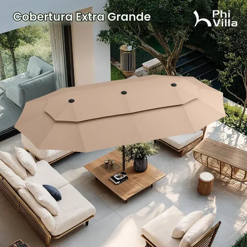 Vista 4 de PHI VILLA Sombrillas para patio al aire libre de 13 pies con base incluida, sombrilla rectangular de doble cara de 2 niveles para exteriores