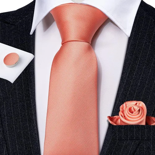Vista 155 de Barry.Wang Juego de corbatas a cuadros para hombre con pañuelo gemelos de rayas clásicas